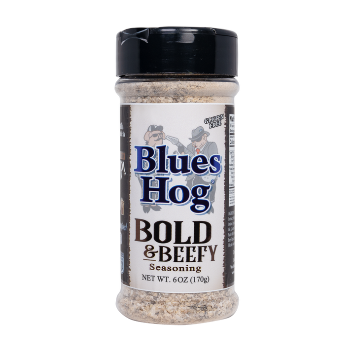 The front of a bottle of Blues Hog Bold & Beefy Seasoning