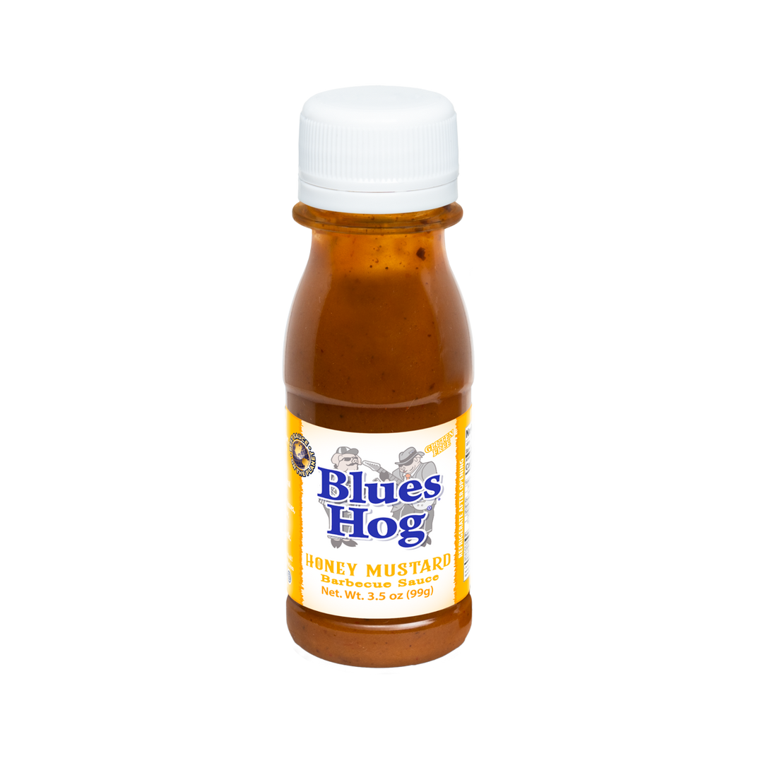 A single 3.5oz bottle of Blues Hog Honey Mustard BBQ sauce