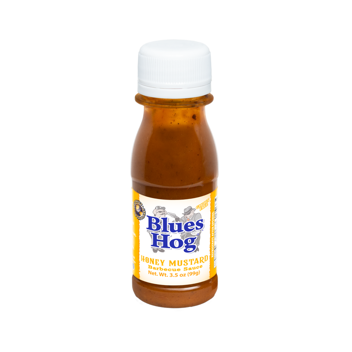 A single 3.5oz bottle of Blues Hog Honey Mustard BBQ sauce