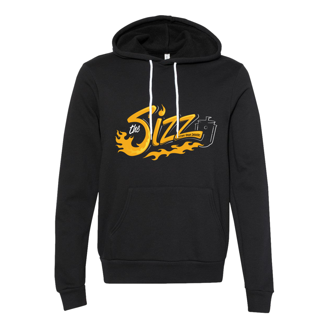 A black hoodie with "The Sizz" design on the front