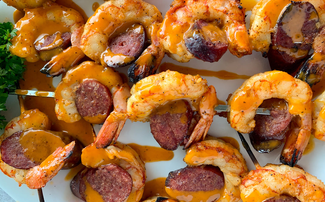 Cajun Shrimp & Kielbasa Skewers